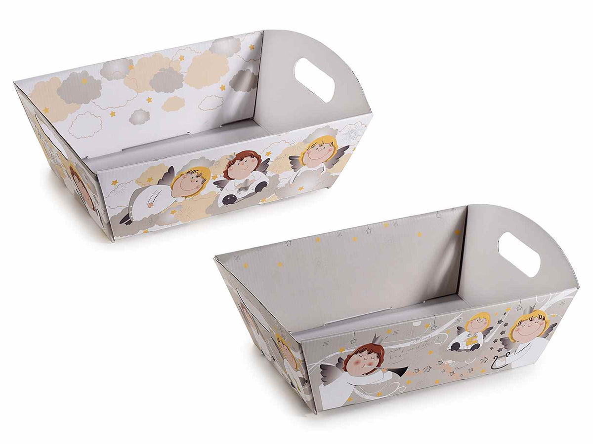 Vassoi in carta con manici e decorazioni Angioletti, set da 20 pezzi, cm 23,5 x 17,5 x 7 H