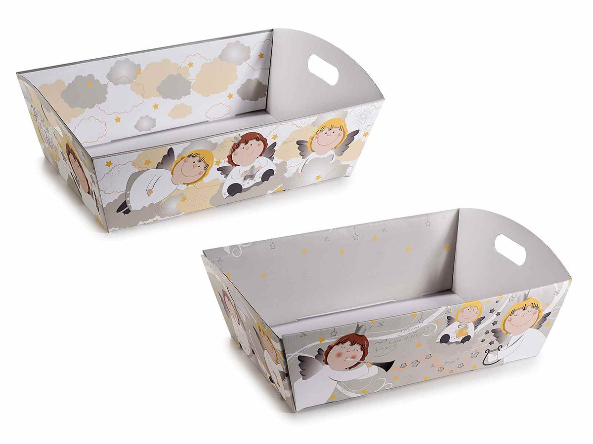 Vassoi in carta con manici e decorazioni angioletti, set da 14 pezzi, cm 32 x 23 x 9,5 H
