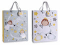 Sacchetti angeli di natale in carta con dettagli dorati e manici in raso, set da 24 pezzi, cm 26 x 10 x 32 H