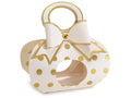 Scatole a bauletto carta bianca e pois oro con manico e finestra, set da 40 pezzi, cm 14x8x9 H (con manico14)