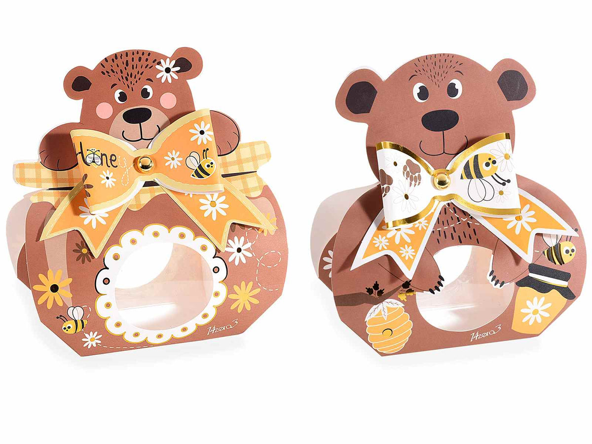 Scatole a bauletto orsetto in carta a forma di orsetti con finestra, set da 40 pezzi, cm 14,5 x 7 x 15 H