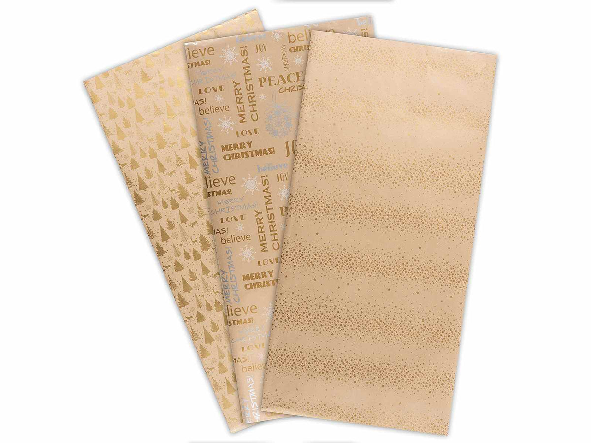 Fogli di carta regalo natalizia in carta naturale con stampe Natale merry, cm 70 x 100 H