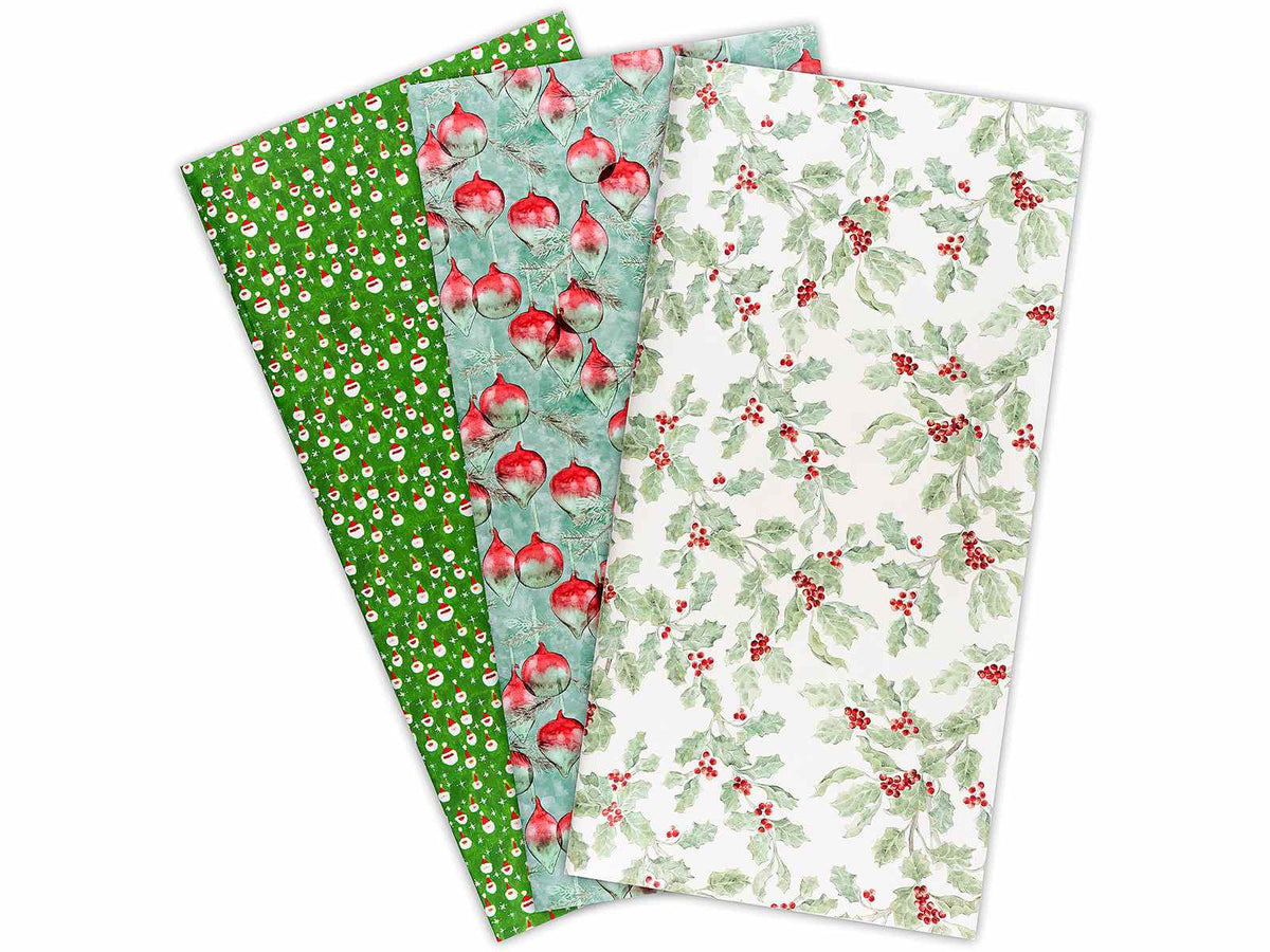 Fogli carta regalo di Natale con stampe natalizie ad agrifoglio, cm 70 x 100 H