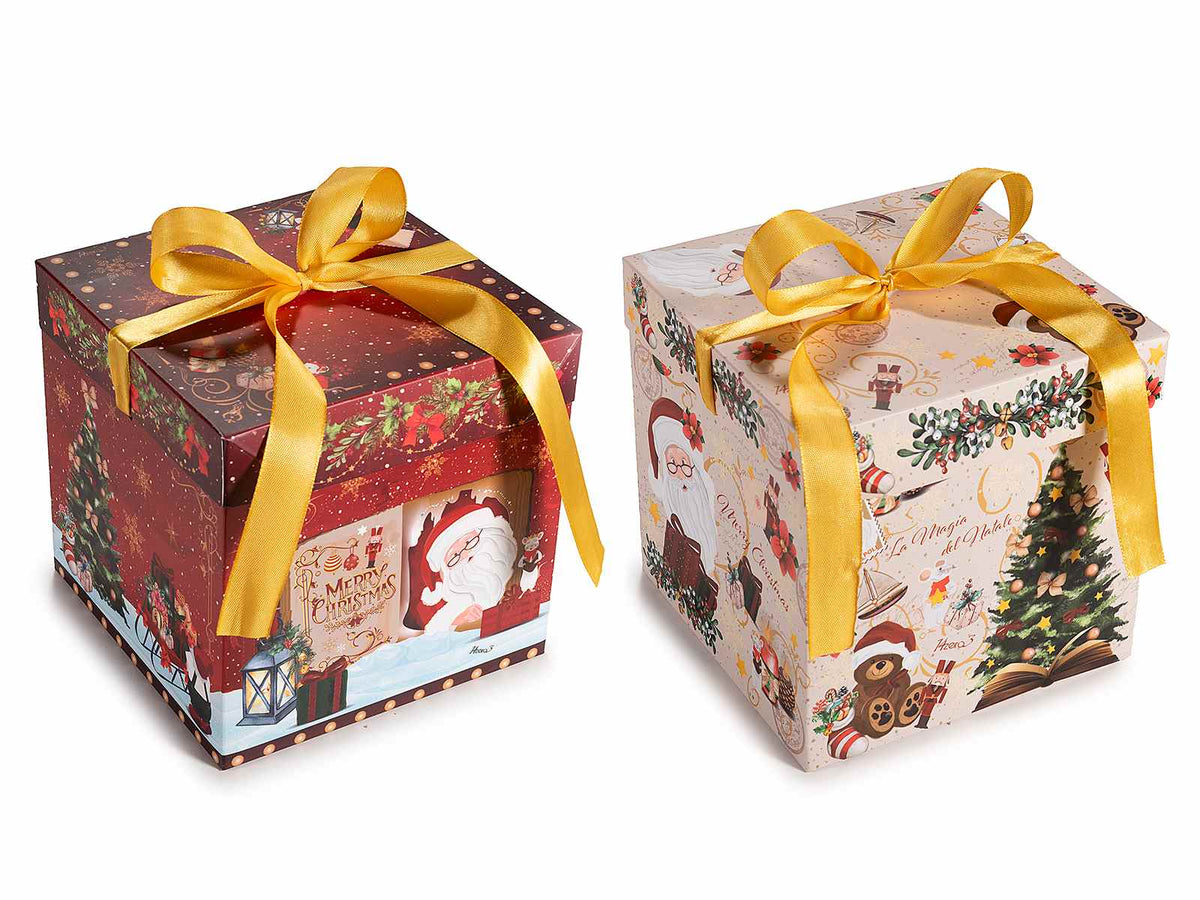 Scatole di Natale quadrate in carta con coperchio e fiocco in raso. Ideali, set da 20 pezzi, cm 15 x 15 x 15 H
