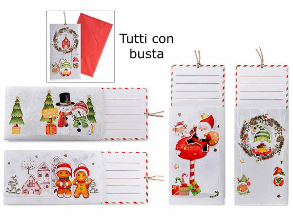 Biglietti natalizi con busta scorrevole. Decorati con illustrazioni festive, set da 24 pezzi, cm 19,5 x 11 H