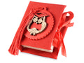 Scatoline a libro portaconfetti rossa per bomboniere Laurea con gufo in legno, set da 20 pezzi, cm 5,5 x 4 x 7 H