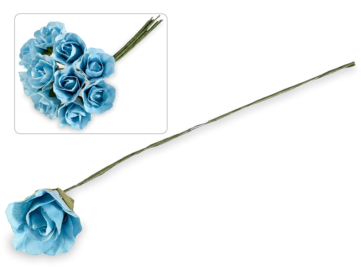 Rose pick con gambo modellabile in carta colore azzurro, set da 240 pezzi, Ø 1,5 cm x 10 H