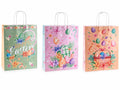 Sacchetti / buste grandi colorate in carta con stampa di Pasqua e scritta Happy, set da 45 pezzi, cm 25,5 x 12,5 x 33 H