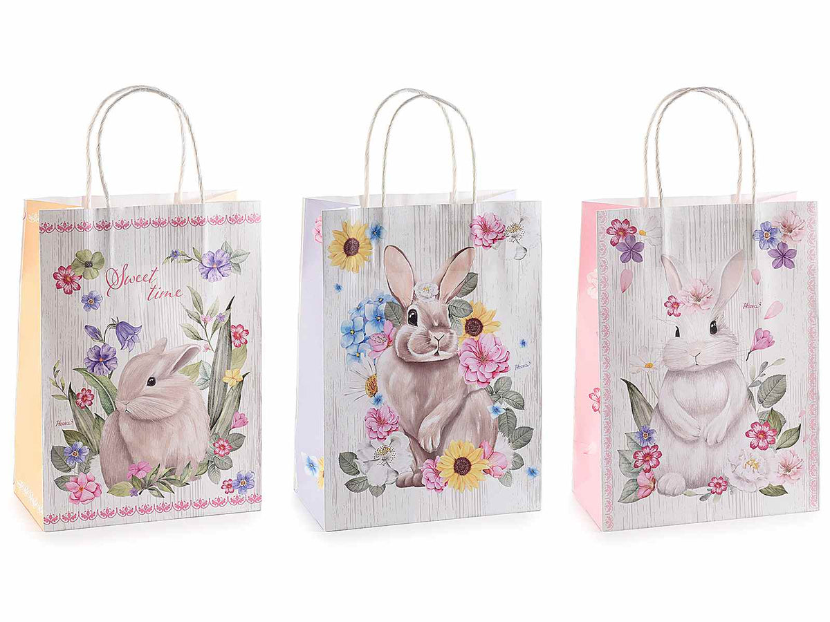 Sacchetti / buste medi in carta di Pasqua con stampa coniglietti, set da 36 pezzi, cm 18,5 x 9,5 x 25,5 H