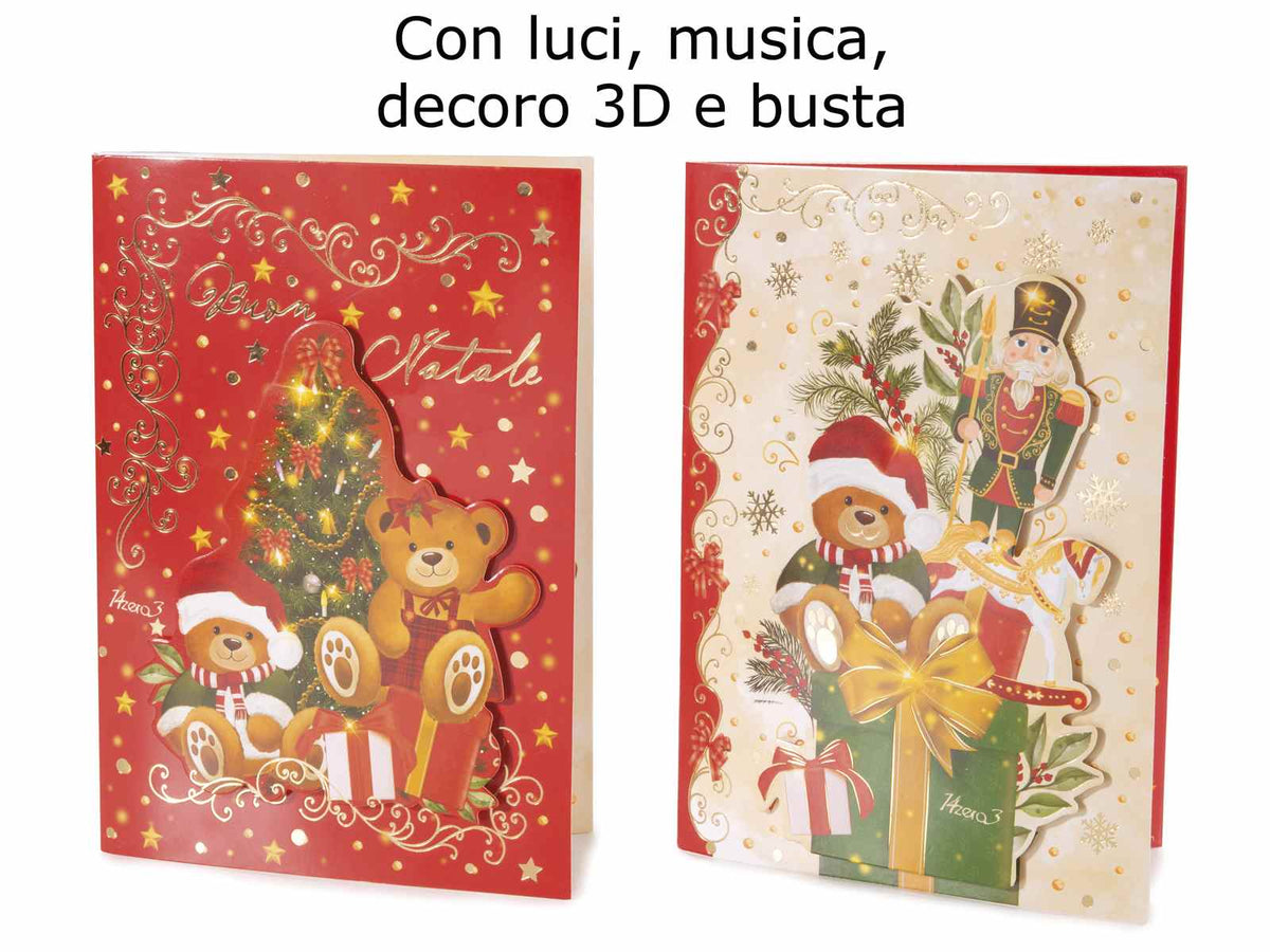 Biglietti di auguri di Natale con musica luci e busta e decoro 3D con stampa, set da 24 pezzi, cm 14,5 x 20 H