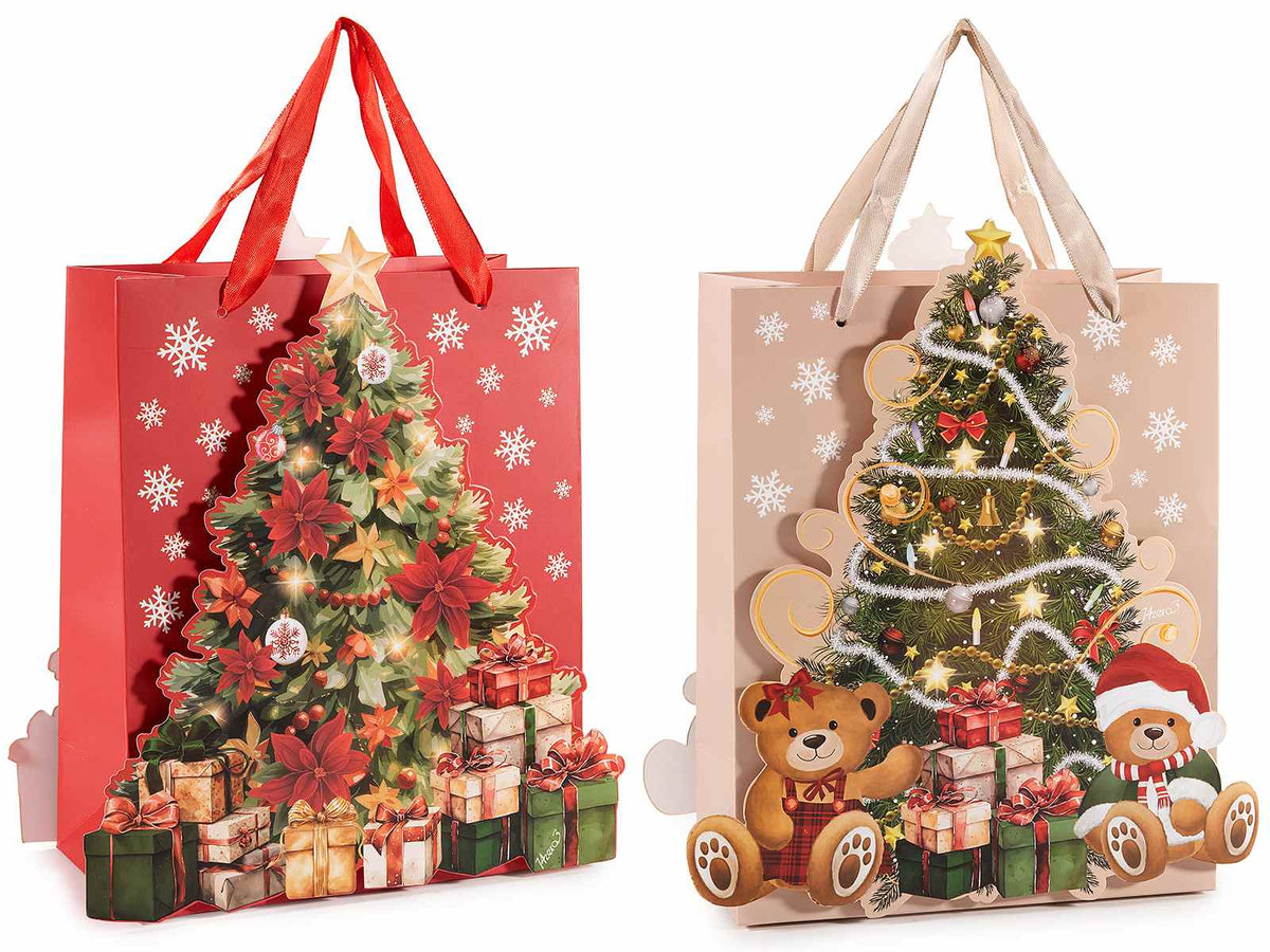 Sacchetti / buste di Natale di dimensione media realizzate in carta, set da 12 pezzi, cm 20 x 10 x 25 H