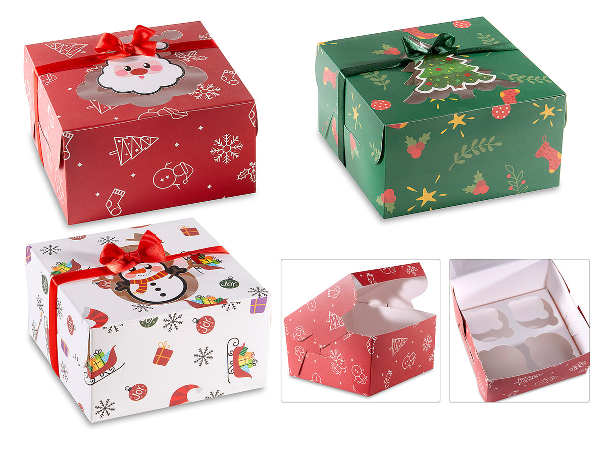 Scatole regalo di Natale realizzate in carta con finestra trasparenti, set da 24 pezzi, cm 16 x 16 x 9 H