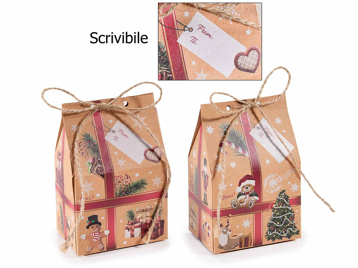Scatole di Natale in carta a forma di pacchetto natalizio con chiusura, set da 72 pezzi, cm 7 x 5 x 10,5 H