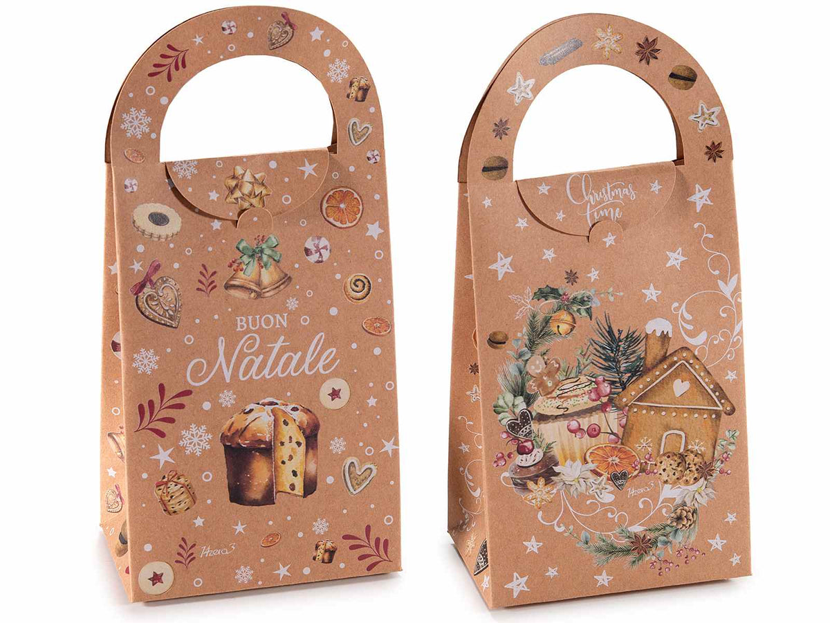 Sacchetti regalo di Natale con manico realizzati in carta kraft naturale, set da 36 pezzi, cm11,5x7,5x18H (con manici24)