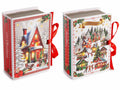 Scatole di Natale in carta a forma di libro con chiusura a nastro decorate con stampa villaggio innevato natalizio, set da 30 pezzi, cm 9 x 13 x 4,5 H