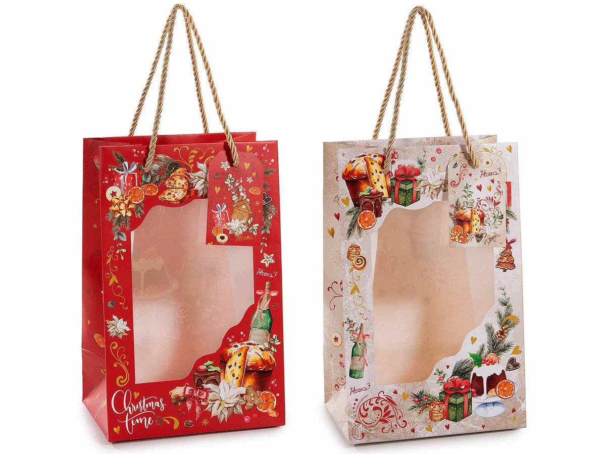 Set di 20 sacchetti / buste con vetrinetta trasparente per regali di natale. Realizzate in carta decorata con stampa natalizia, dimensione grande e manici ritorti. Ideali per…