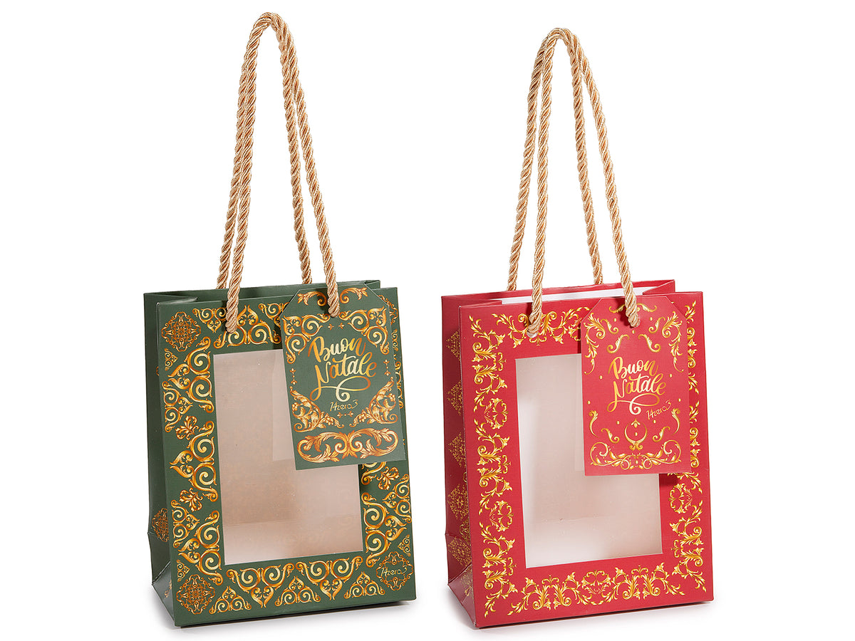 Sacchetti / buste vetrinetta realizzate in carta con stampa di Natale, set da 40 pezzi, cm 11,5 x 6 x 14,5 H