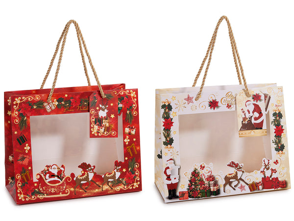 Set di 20 sacchetti regalo / buste natalizie con vetrinetta trasparente, bigliettino e manici, realizzate in carta decorata con Babbo Natale e renne. Perfette per confezionare…