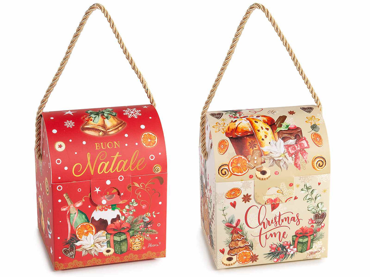 Scatole bauletto / scatola borsetta di Natale in carta colorata con manico, set da 30 pezzi, cm 10 x 9 x 13 H