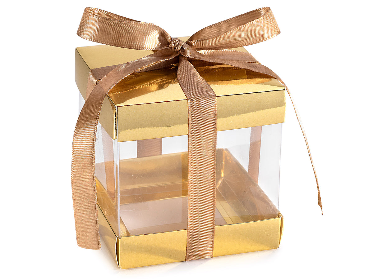 Scatoline regalo oro in PVC con base e coperchio in carta rigida, impreziosite, set da 40 pezzi, cm 9 x 9 x 9 H