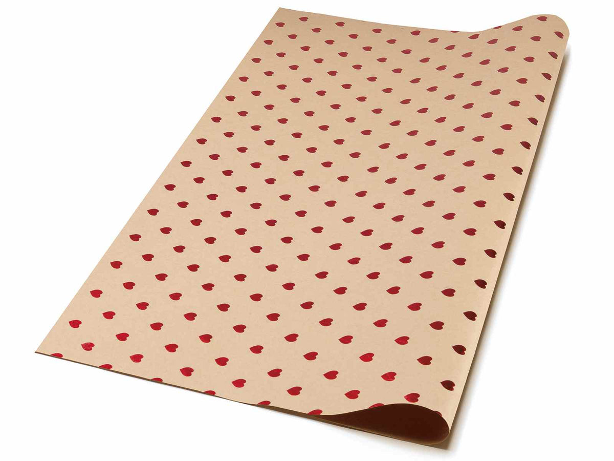 Carta da regalo adatta anche per alimenti con cuori metallizzati rossi, cm 70 x 100 H
