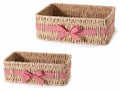 Cestini rettangolari in carta intrecciata con fiocco a quadretti, set da 2 pezzi, Grande: cm 24x16,5x8,5 H