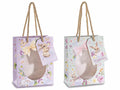 Sacchetti a borsetta di Pasqua in carta con stampa coniglietti, finestra ovale, set da 40 pezzi, cm 11,5 x 6 x 14,5 H
