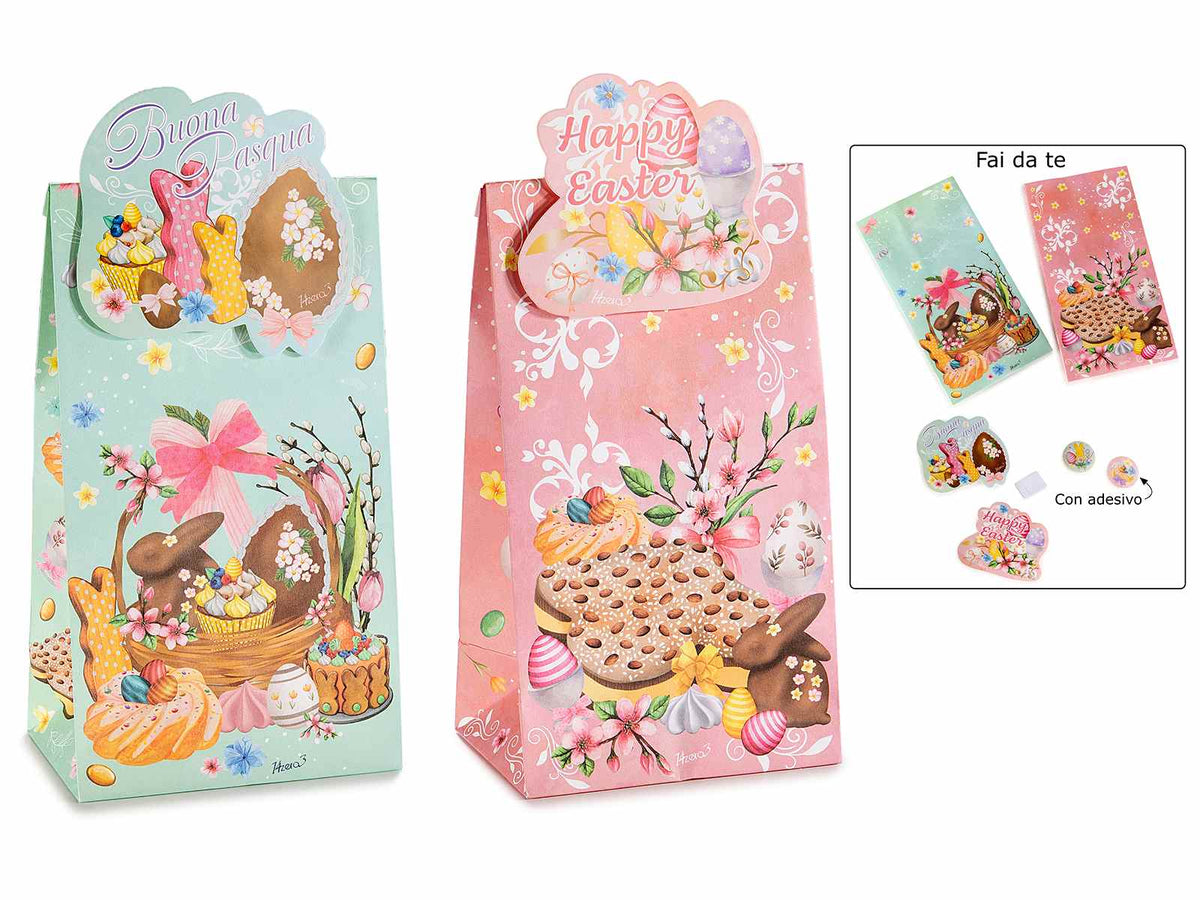 Sacchetti pasquali in carta alimentare senza manici con sticker di chiusura, set da 36 pezzi, cm 12 x 8 x 23 H