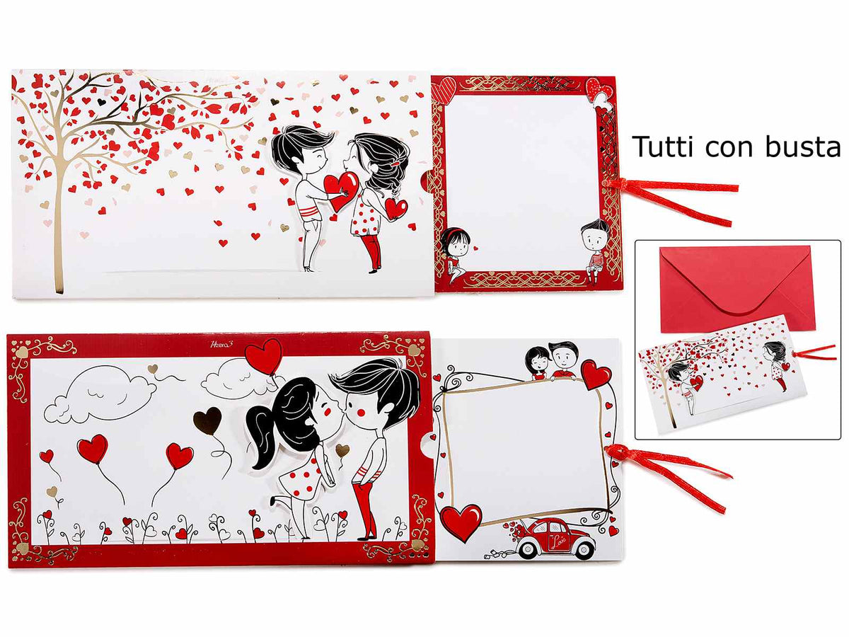 Biglietto amore / San Valentino scorrevole con busta, set da 24 pezzi, cm 19,5 x 11 H