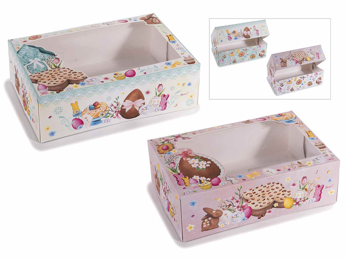 Scatole portacolomba / porta dolci pasquali in carta con vetrinetta e stampa, set da 16 pezzi, cm 22,5 x 15 x 7 H