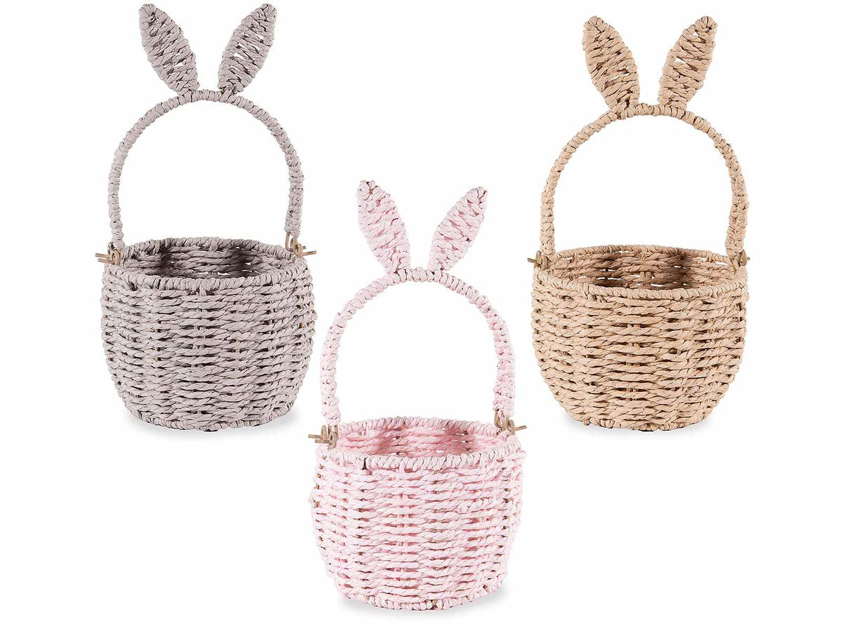 Cestini pasquali con orecchie di coniglio in fibra intrecciata con manico, set da 3 pezzi, Ø17cmx12H (con manico32)