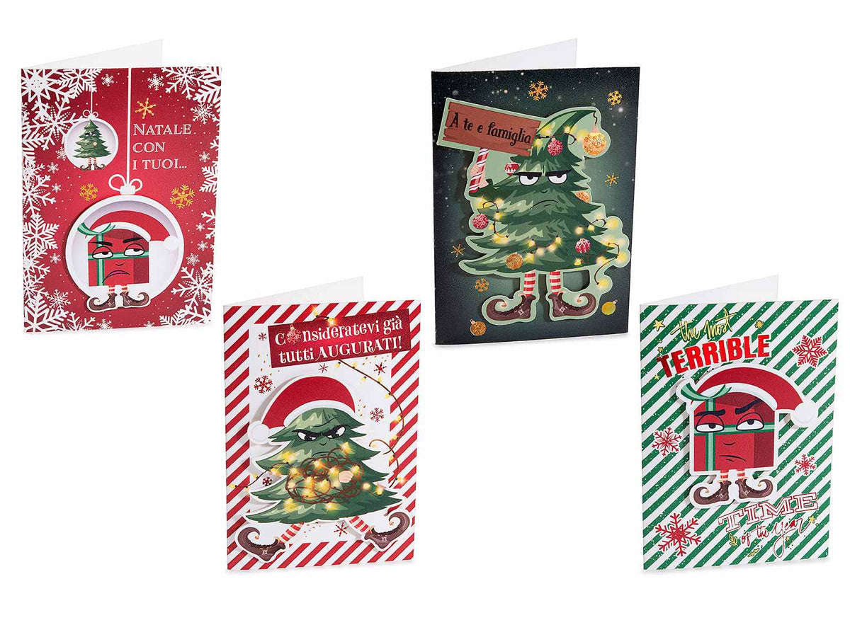 Set di 96 biglietti di auguri di Natale divertenti con frasi simpatiche con decorazione in 3D e busta, cm 7 x 10 H