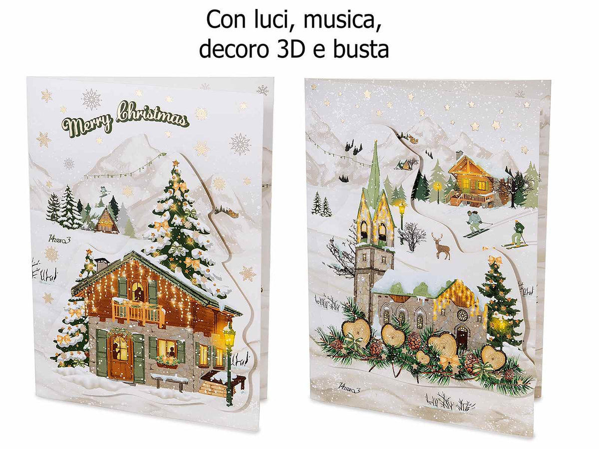 Biglietti di auguri di Natale con luce, musica natalizia, decori in 3D e busta, set da 24 pezzi, cm 14,5 x 20 H