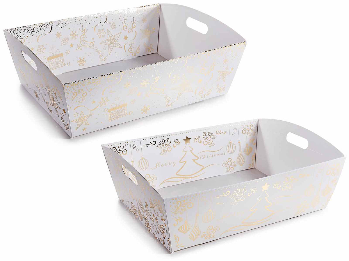 Vassoi / cesti di Natale in carta di dimensioni grandi con decorazioni, set da 12 pezzi, cm 37 x 29 x 11 H