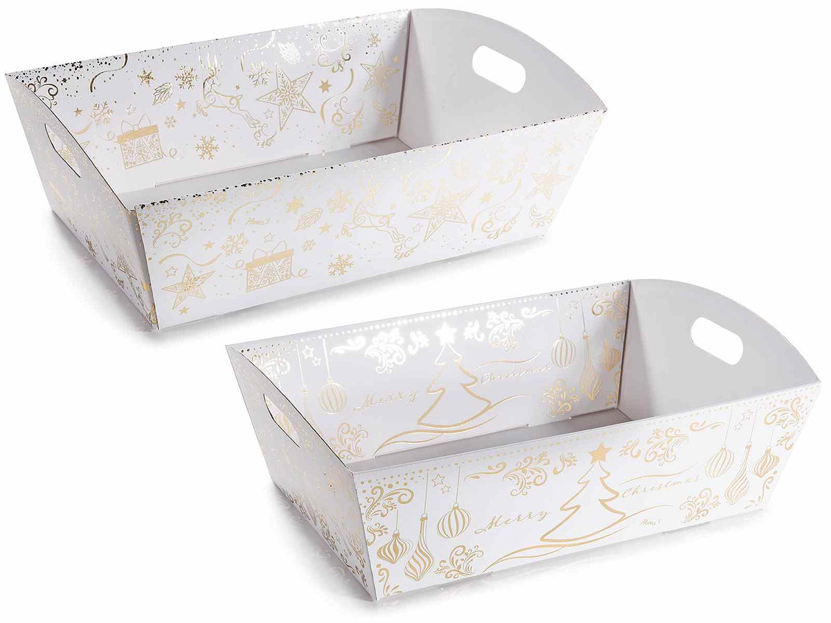 Vassoi / cesti di Natale in carta di dimensioni medie con decorazioni natalizie, set da 14 pezzi, cm 32 x 23 x 9,5 H
