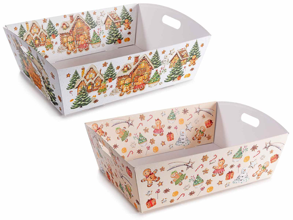 Vassoi / cesti di Natale in carta di dimensioni grandi con decorazioni, set da 12 pezzi, cm 37 x 29 x 11 H