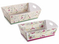 Vassoi a cesto di dimensione media in carta con manici e decori floreali, set da 14 pezzi, cm 32 x 23 x 9,5 H