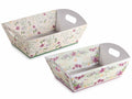 Vassoi a cesto di dimensione piccola in carta con manici e decori floreali, set da 20 pezzi, cm 23,5 x 17,5 x 7 H