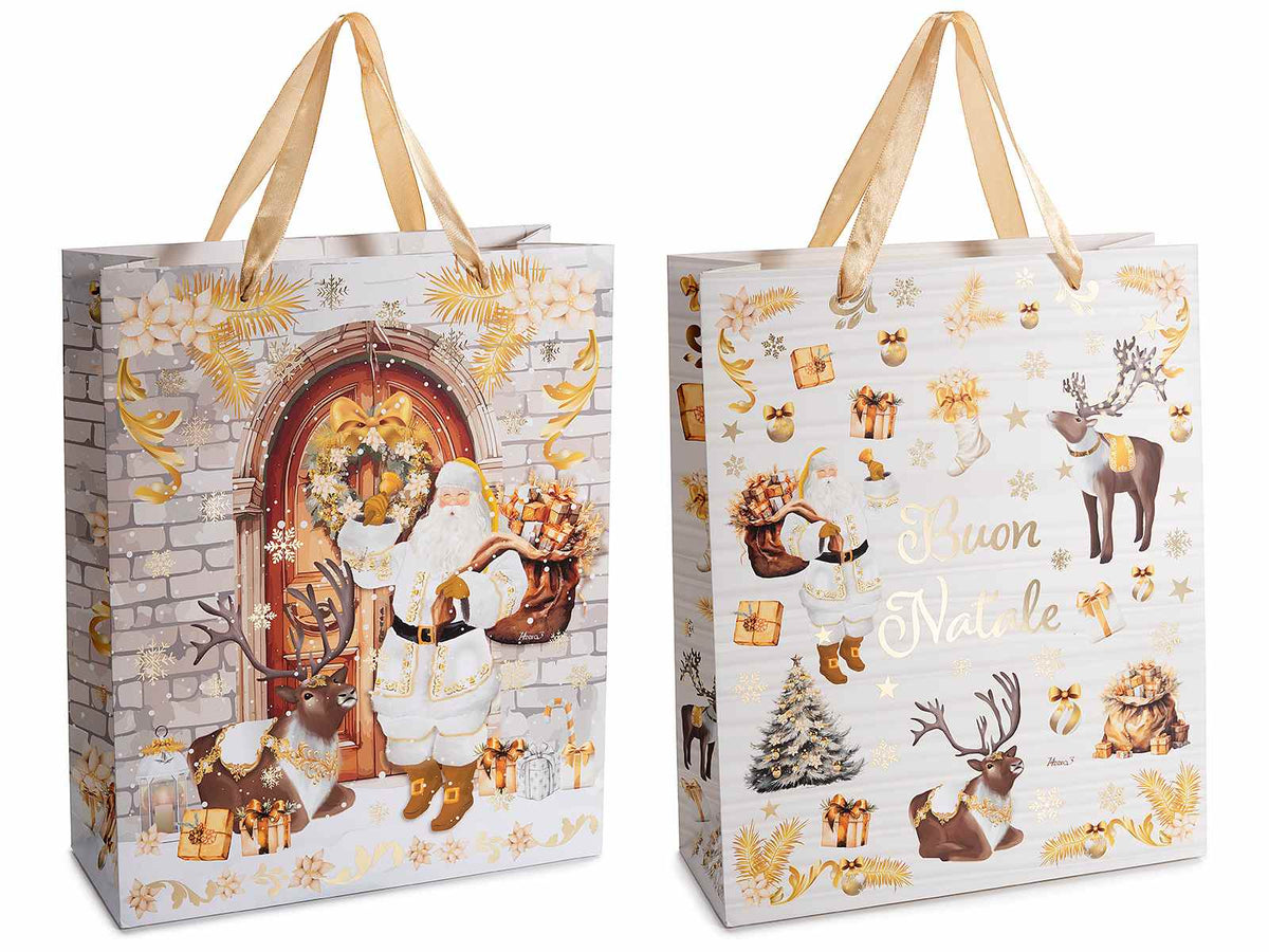 Sacchetti / buste di Natale di dimensione grande in carta con decori natalizi, set da 20 pezzi, cm 26 x 10 x 32 H