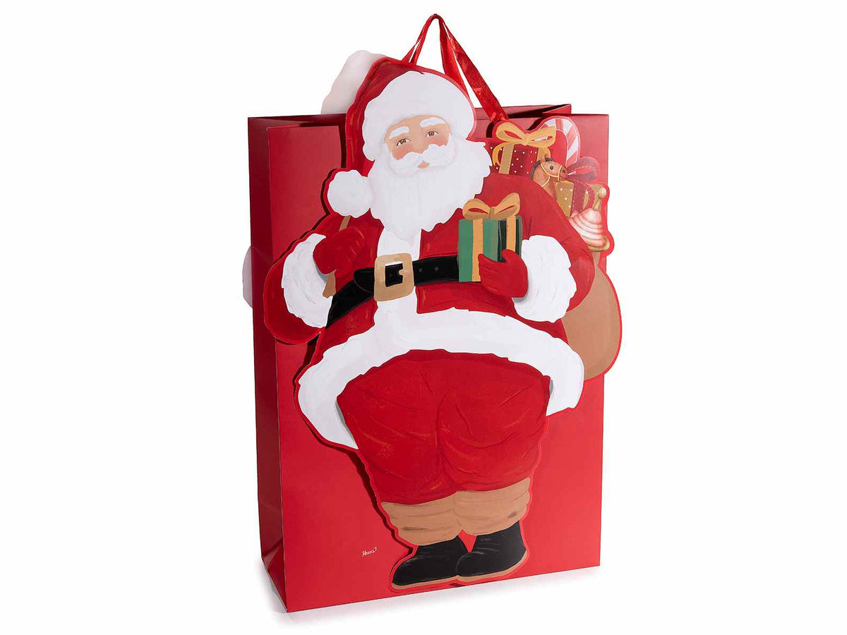 Sacchetti / buste regalo natalizie in carta con manici e decorazione, set da 15 pezzi, cm 30 x 12 x 42 H