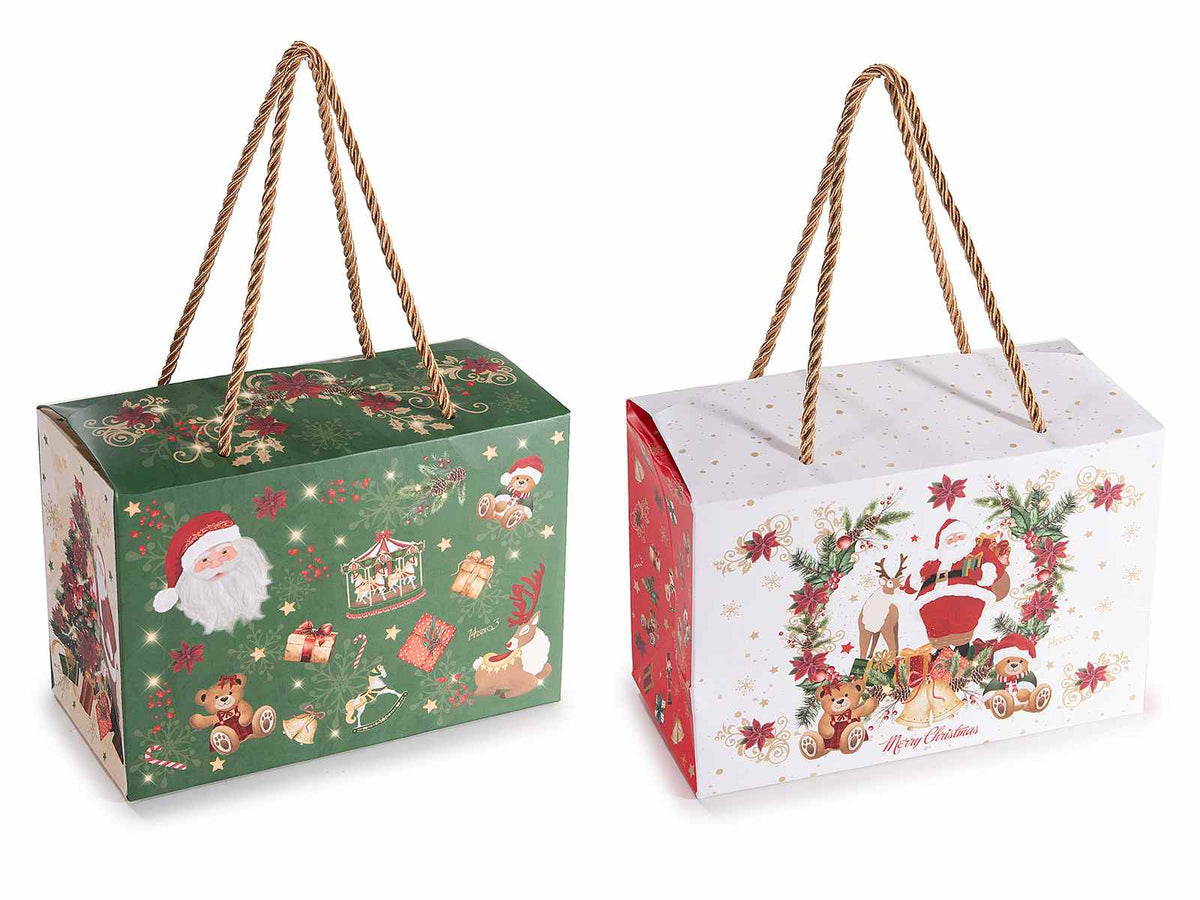 Scatole regalo di Natale in carta con fantasia natalizia e manici in corda, set da 20 pezzi, cm 18 x 9 x 12 H