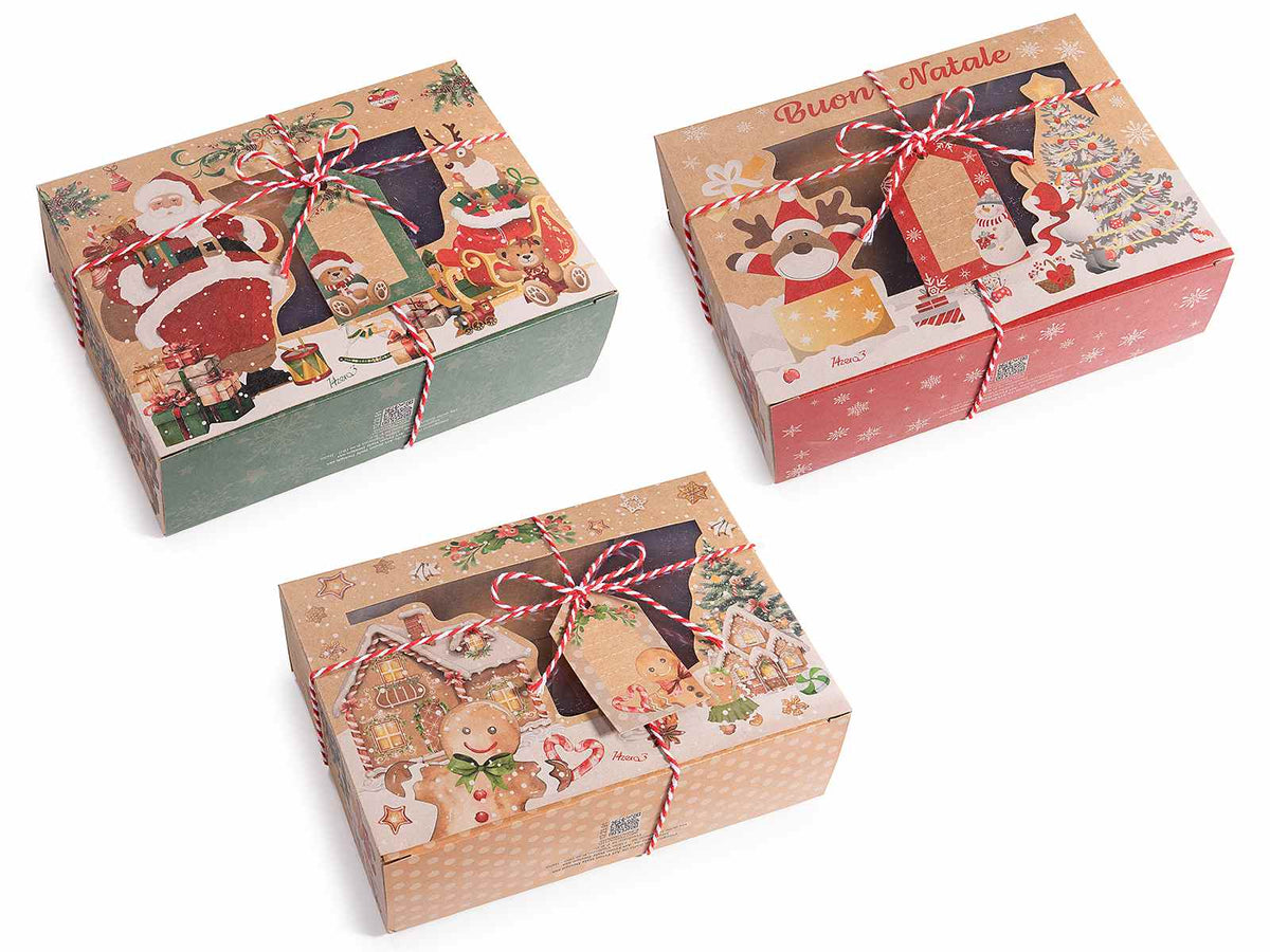 Scatole regalo di Natale realizzate in carta kraft con decori natalizi, set da 30 pezzi, cm 21 x 7 x 15 H