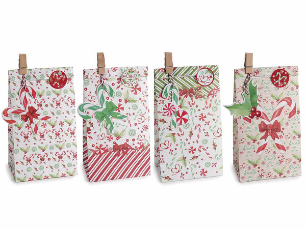Sacchetti regalo di Natale in carta senza manici con decorazioni natalizie, set da 40 pezzi, cm 12 x 8 x 22,5 H