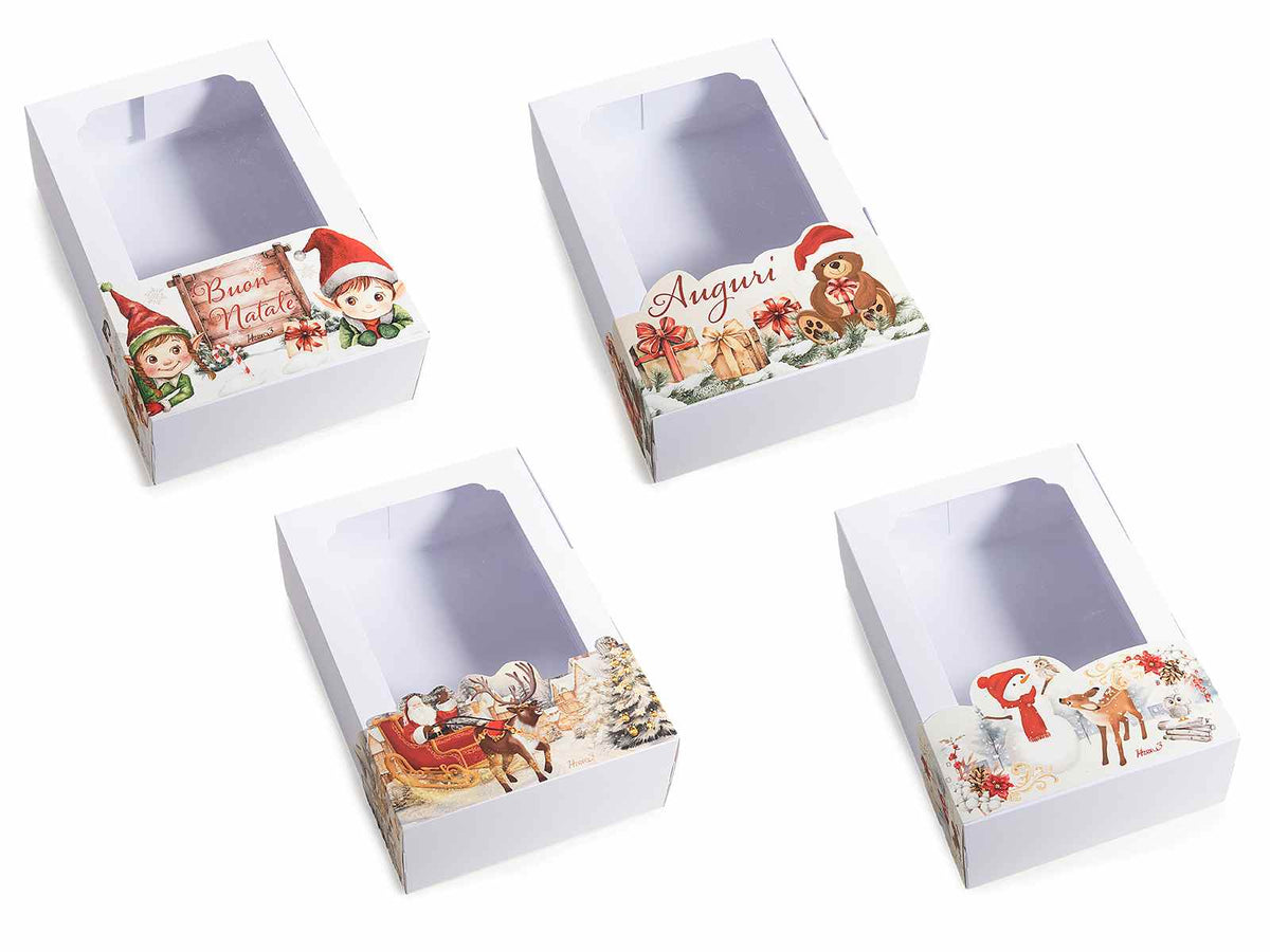 Set di 24 scatole regalo di Natale in carta bianca con finestra a vetrinetta trasparente e card natalizia, cm 15 x 22 x 7 H