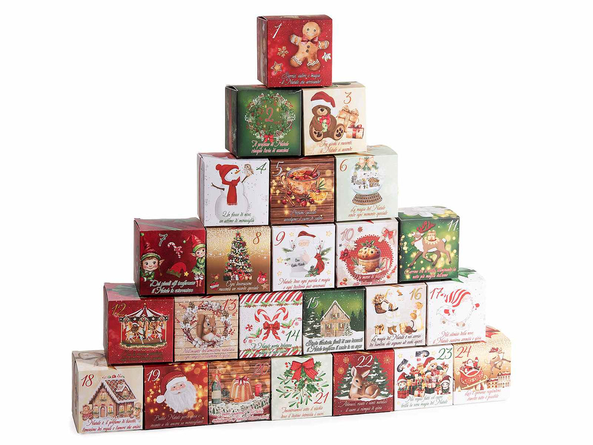 Set per calendario Avvento fai-da-te componibile con 24 scatoline in carta, set da 4 pezzi, Scatolina: cm 7 x 7 x 7 H