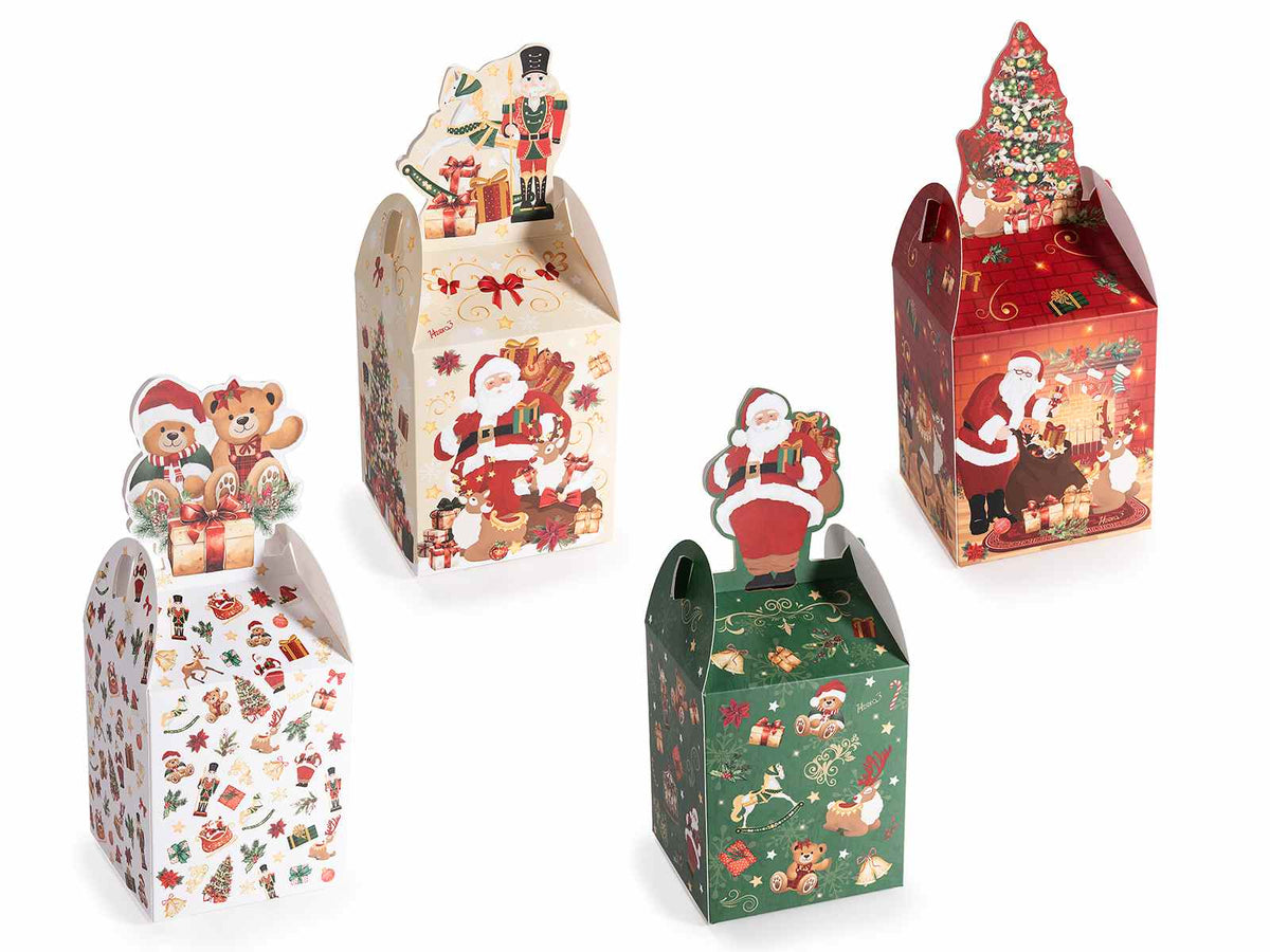Scatole di Natale in carta colorata con personaggio natalizio come decorazione, set da 80 pezzi, cm8,5x8,5x10H (con decoro20)