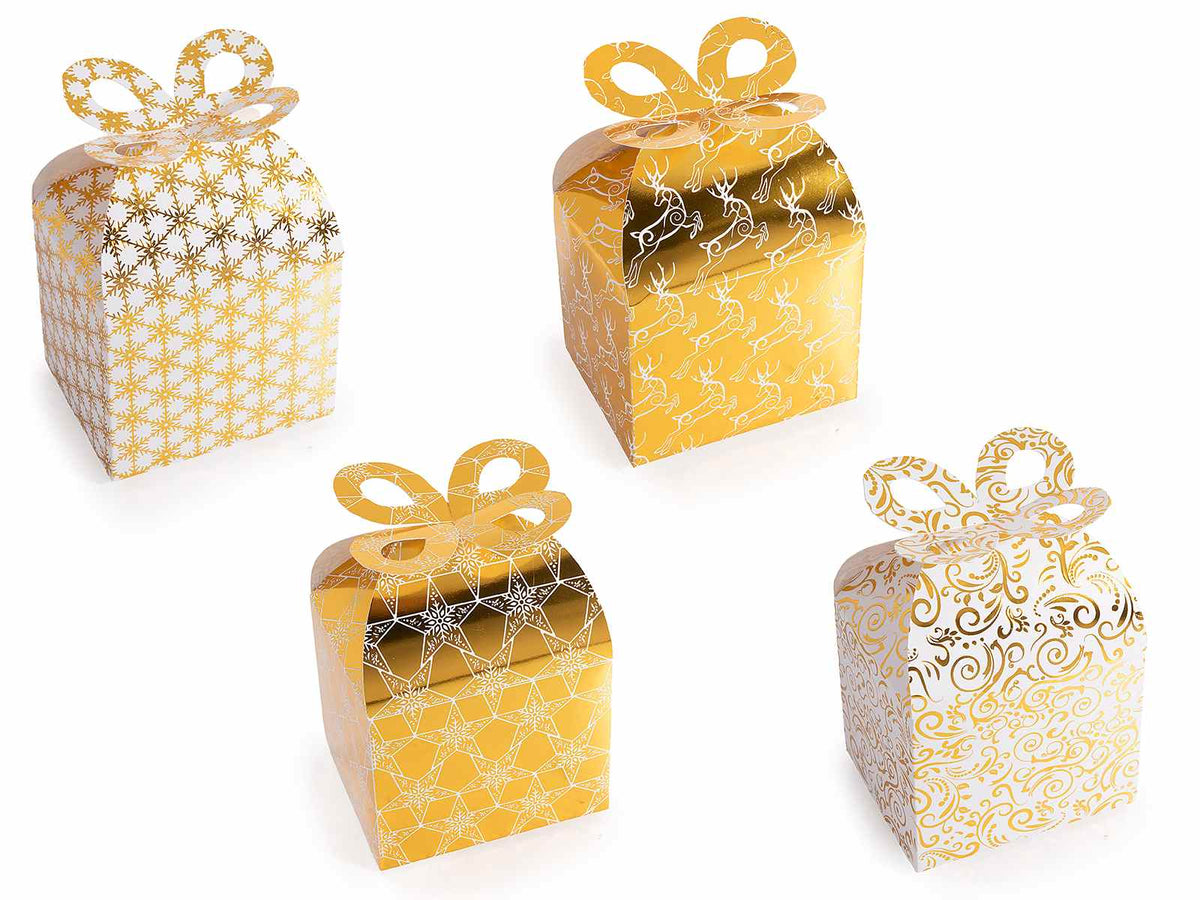 Scatole regalo di Natale in carta con decorazioni dorate natalizie e chiusura, set da 48 pezzi, cm9,5x7,5x8H (con fiocco14)