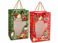 Sacchetti / buste di Natale in carta con vetrinetta trasparente e stampa, set da 20 pezzi, cm 16 x 11 x 25 H