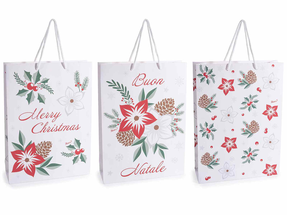 Sacchetti / buste di dimensione grande in carta natalizia decorata con stelle, set da 36 pezzi, cm 24 x 8 x 33 H