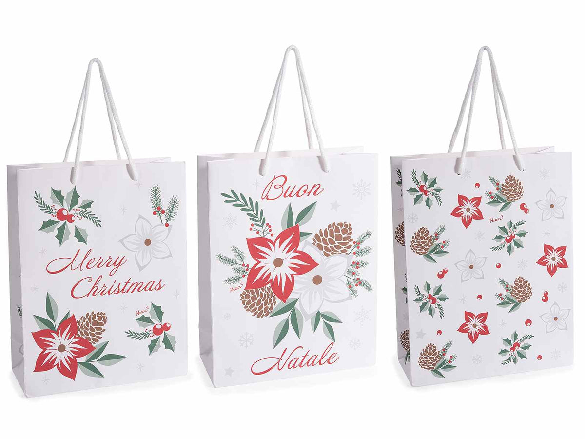 Sacchetti / buste di Natale di dimensione media in carta natalizia con manici, set da 48 pezzi, cm 19 x 8 x 24,5 H